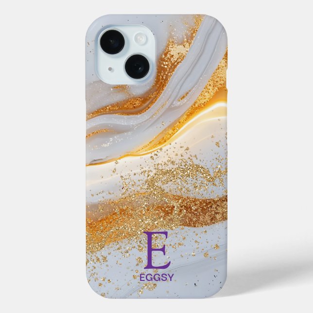 Weiße Marmor-Chic-Gold-Glitter-Monogramm Case-Mate iPhone Hülle (Rückseite)