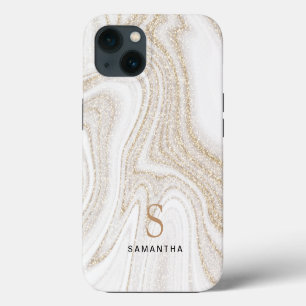 Weiße Marmor-Chic-Gold-Glitter-Monogramm Case-Mate iPhone 13 Hülle