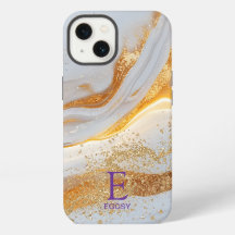 Weiße Marmor-Chic-Gold-Glitter-Monogramm