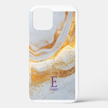 Weiße Marmor-Chic-Gold-Glitter-Monogramm