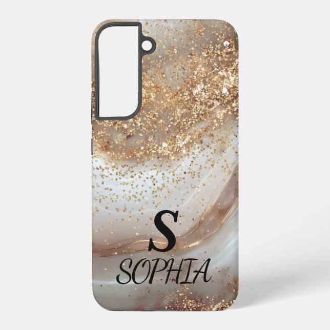 weiße Marmor-Chic-Gold-Glitter-Monogramm Samsung Galaxy Hülle (Rückseite)