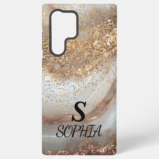 weiße Marmor Chic Gold Glitter Monogramm Samsung Galaxy Hülle (Rückseite)