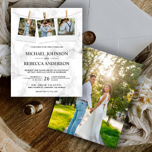 Weiße Marmor-Foto-Budget-Hochzeitseinladung
