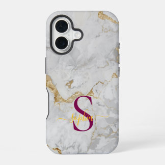 weiße Marmor-Gold-Glitter-Monogramm iPhone 16 Hülle