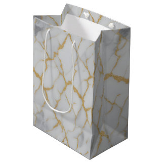 Weiße Marmor & Goldadern | Luxus-Geschenktasche Mittlere Geschenktüte