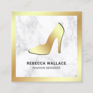 Weiße Marmor Goldfolie High Heels Stilettos Quadratische Visitenkarte