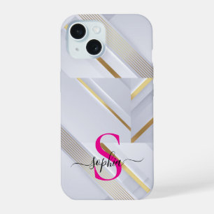 weiße Marmor-Goldlinien-Monogramm iPhone 15 Hülle