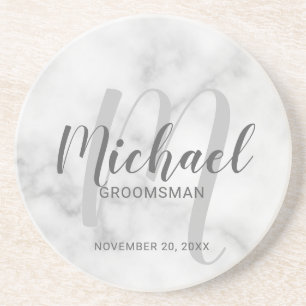 Weiße Marmor Moderne Schrift Personalized Groomsme Getränkeuntersetzer