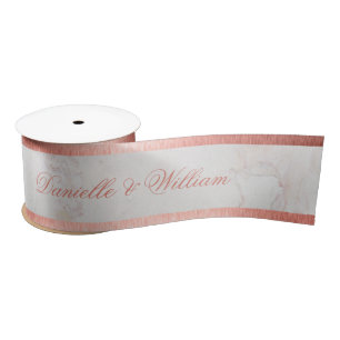 Weiße Marmor-Roségold-Elegante Pink-Schrift Hochze Satinband