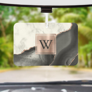 Weiße Marmor-Roségold-Schwarze Achat-Monogramm Autolufterfrischer