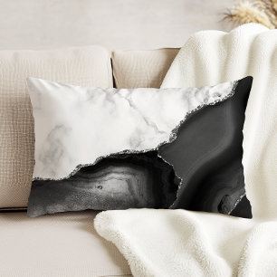 Weiße Marmor-Schwarze Achat-Silber-Glitter Dekokissen