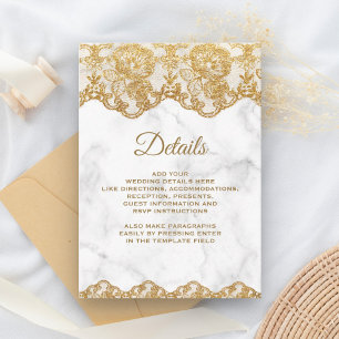 Weiße Marmor- und Goldfolie-Spitzen-Details Begleitkarte
