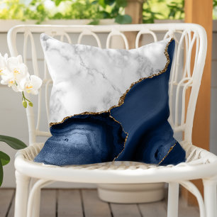 Weiße Marmor vergoldete Navy Blau Achat Kissen