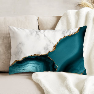 Weiße Marmor vergoldete Teal Achat Dekokissen