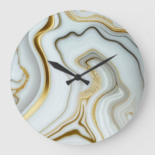 Weiße Marmoreffekt mit fließenden goldenen Konture Große Wanduhr