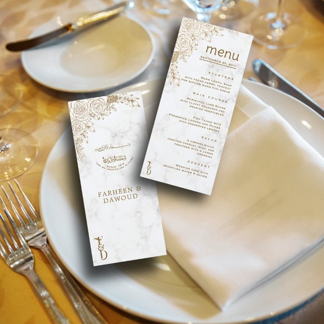 Weiße Marmorflorale Spitze islamische muslimische  Menükarte (Von Creator hochgeladen)