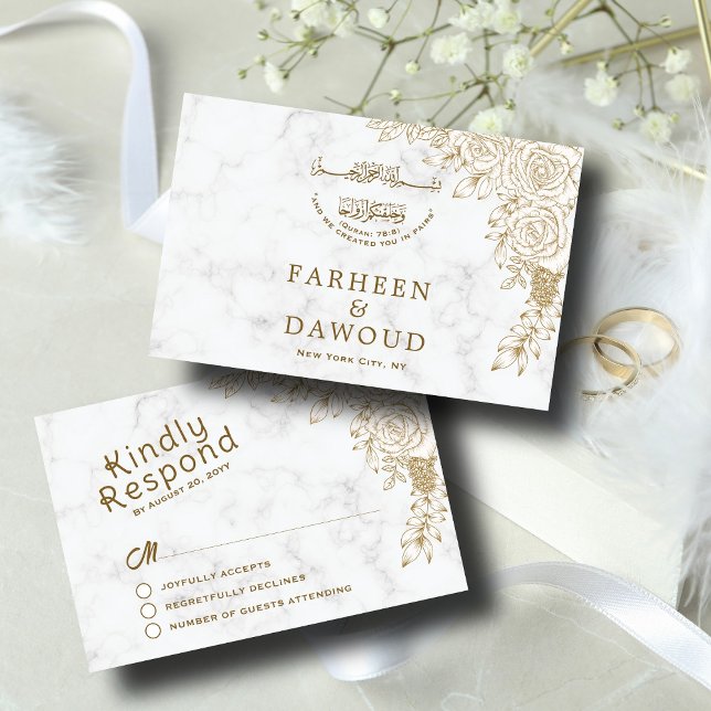 Weiße Marmorflorale Spitze islamische muslimische  RSVP Karte (Von Creator hochgeladen)