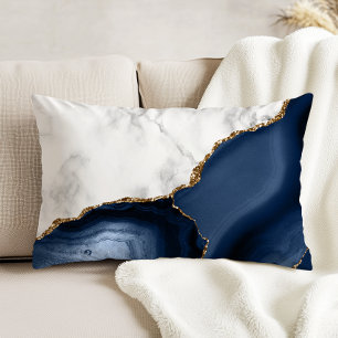 Weiße Marmorgold-Navy-Blau-Achat Dekokissen