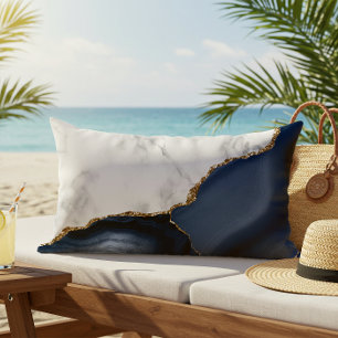 Weiße Marmorgold-Navy-Blau-Achat Kissen Für Draußen