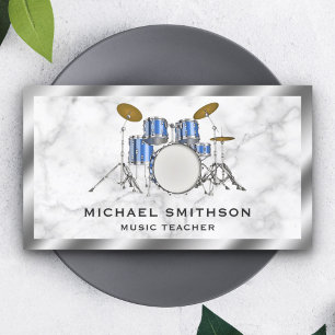 Weiße Marmormatte Metallic Blue Drum Kit Drummer Visitenkarte