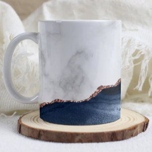Weiße Marmornavy Blaue Achat-Roségold-Glitter Kaffeetasse