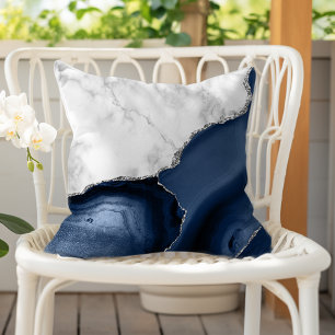 Weiße Marmornavy Blaue Achat Silber Glitter Kissen