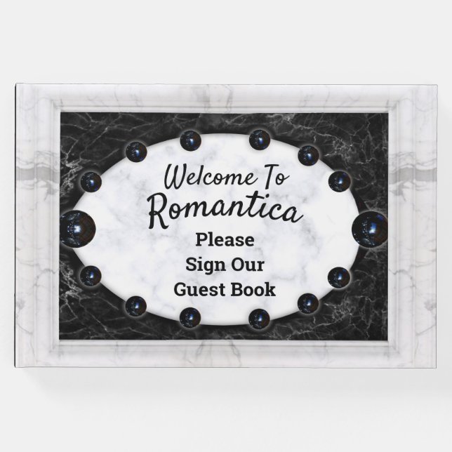 Weiße Marmorrahmen schwarze Herden Gästebuch (Vorderseite)