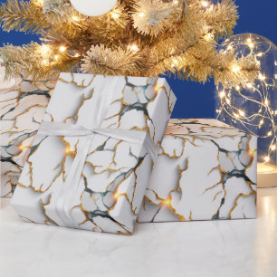 Weiße Marmortextur mit leuchtenden goldenen Adern Geschenkpapier