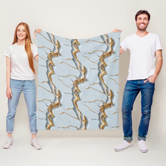 Weiße Marmortextur mit rissigen Goldadern Fleecedecke (Beispiel)