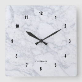 weiße Marmortextur Quadratische Wanduhr