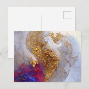 Weiße Marmorwirbel mit flüssigem Gold Postkarte