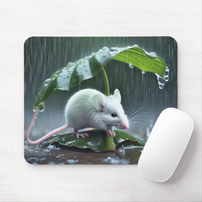 Weiße Maus Bleibe trocken unter dem großen Blatt Mousepad (Mit Mouse)