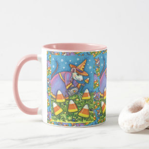 WEIßE MAUS IM CANDY CORN GARTEN, FARBENFROH & LIEB TASSE