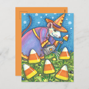 WEISSE MAUS IN CANDY CORN GARDEN, FARBFARBIG UND N FEIERTAGSPOSTKARTE