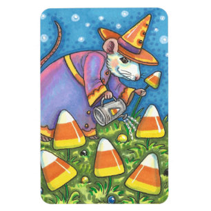 WEISSE MAUS IN CANDY CORN GARDEN, FARBFARBIG UND N MAGNET