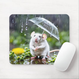 Weiße Maus unter einem Schirm Mousepad