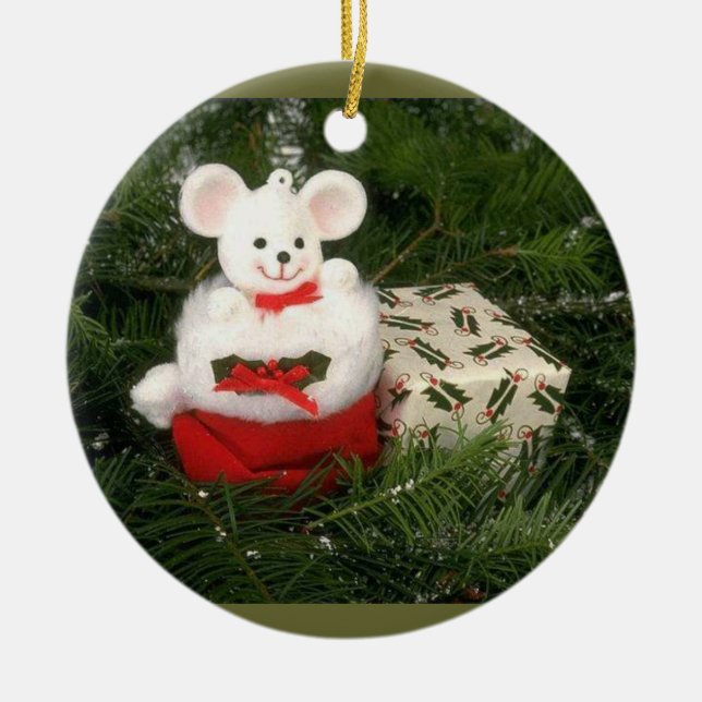 Weiße Mäuseweihnachtsverzierung Keramikornament (Vorne)