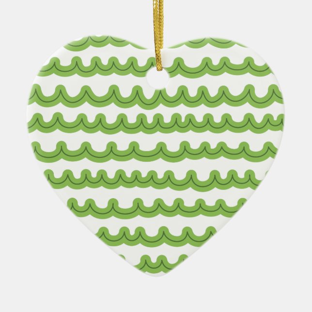 Weiße Meereswellen Grün Keramikornament (Vorne)