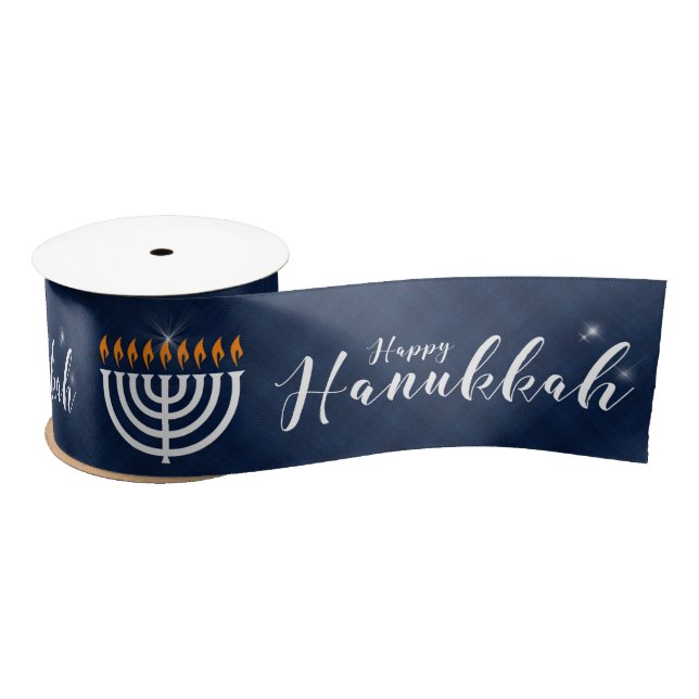 Weiße Menorah mit Blau und moderne Hanukkah Satinband (Spule)