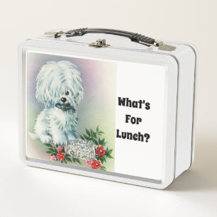 Weiße Metall-Lunchbox mit Hundemotiv Metall Brotdose