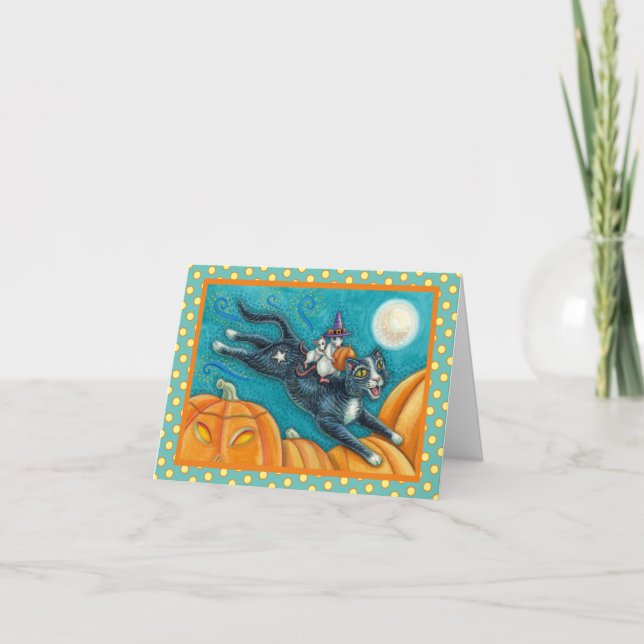 WEISSE MICK & SCHWARZE KATZE AUF HALLOWEEN SCAVENG KARTE (Vorderseite)