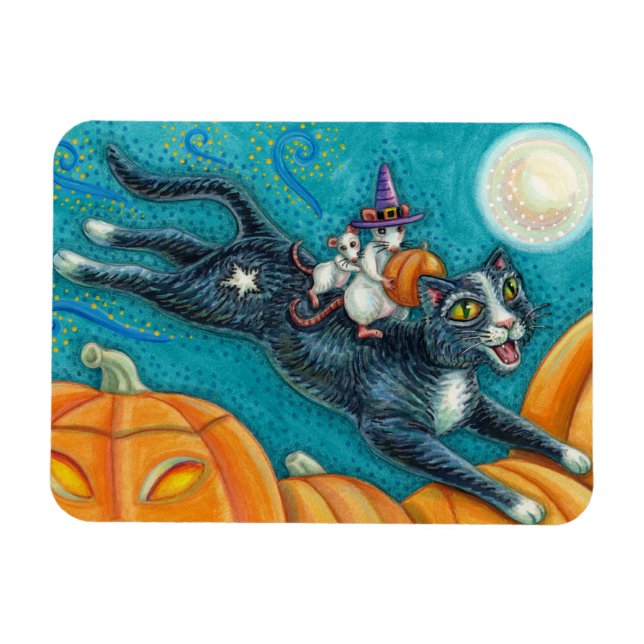 WEISSE MICK & SCHWARZE KATZE AUF HALLOWEEN SCAVENG MAGNET (Horizontal)