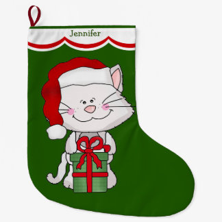 Weiße Miezekatze-Katze Großer Weihnachtsstrumpf