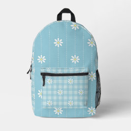 WEISSE MILCHEN MIT KARIERTEN PASTELBLAU-PATTERN BEDRUCKTER RUCKSACK