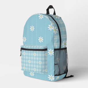 WEISSE MILCHEN MIT KARIERTEN PASTELBLAU-PATTERN BEDRUCKTER RUCKSACK