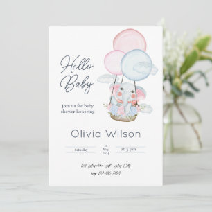 Weiße Minimal-Elefanten-Baby-Shower-Einladung Einladung