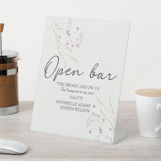 Weiße minimalistische Aquarell-Blumen-Hochzeit Sockelschild