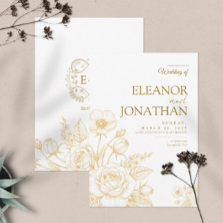 Weiße minimalistische goldene florale elegante Hoc Einladung