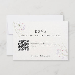 Weiße minimalistische Wasserfarben-Blumenhochzeit RSVP Karte