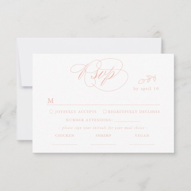 Weiße Minimalleaf Pink Schriftart & QR Code RSVP K Karte (Vorderseite)